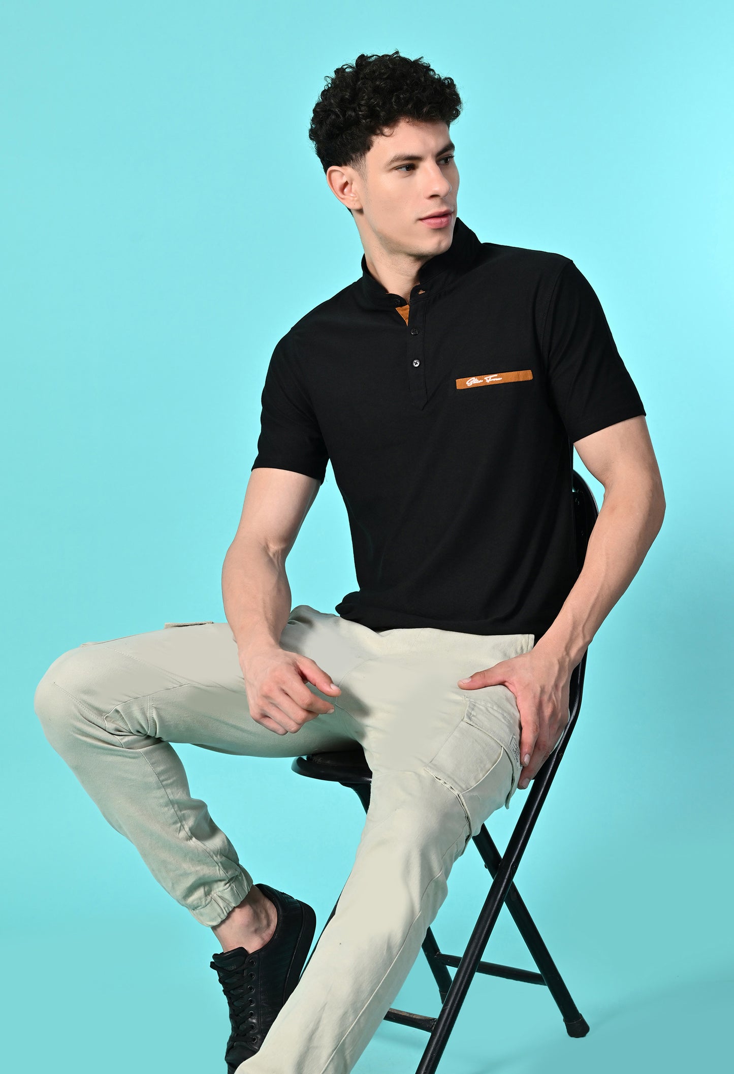 Men's Self Texture Stand Up Collar Polo