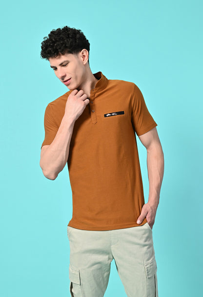 Men's Self Texture Stand Up Collar Polo