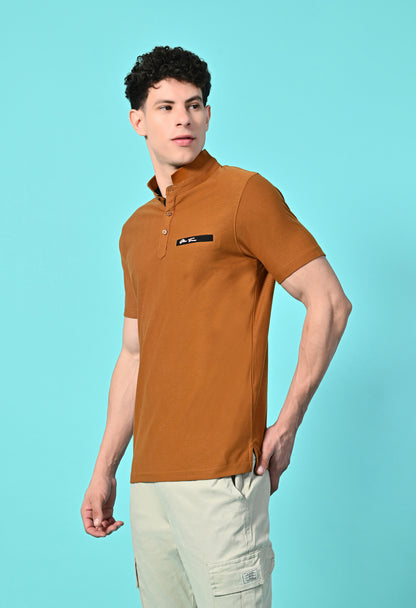 Men's Self Texture Stand Up Collar Polo