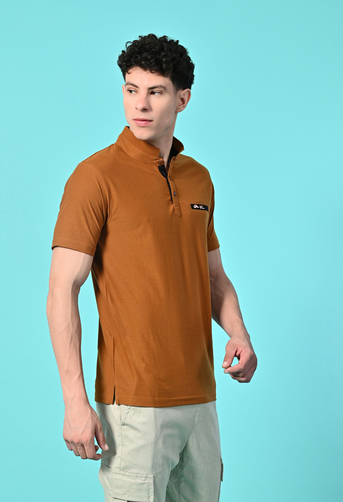 Men's Self Texture Stand Up Collar Polo