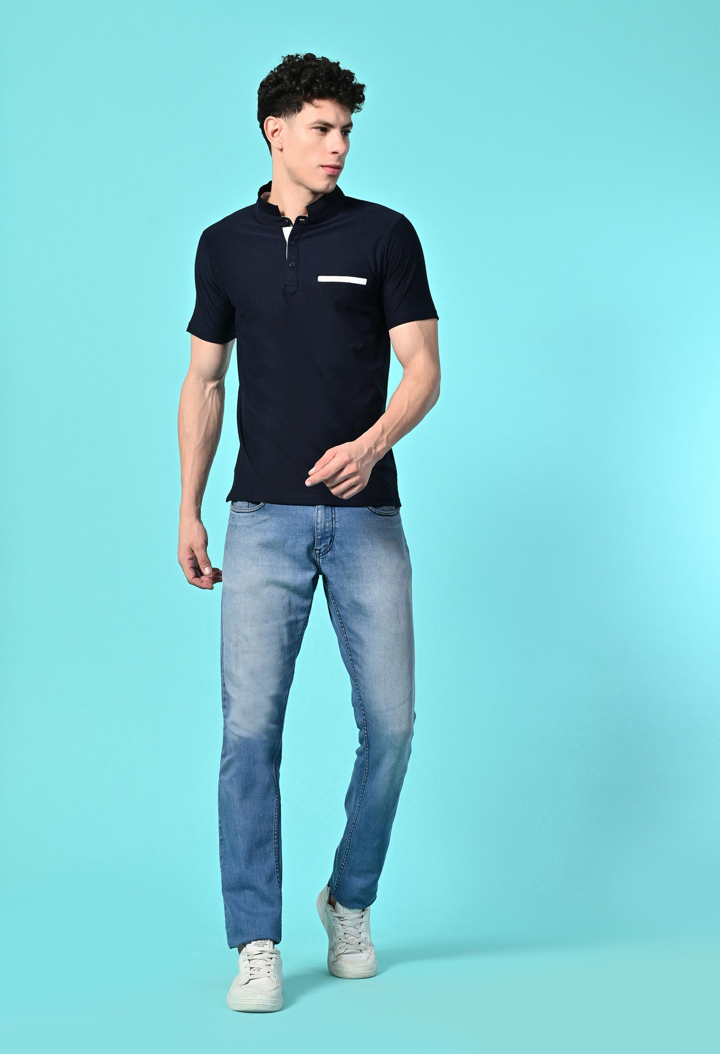 Men's Self Texture Stand Up Collar Polo