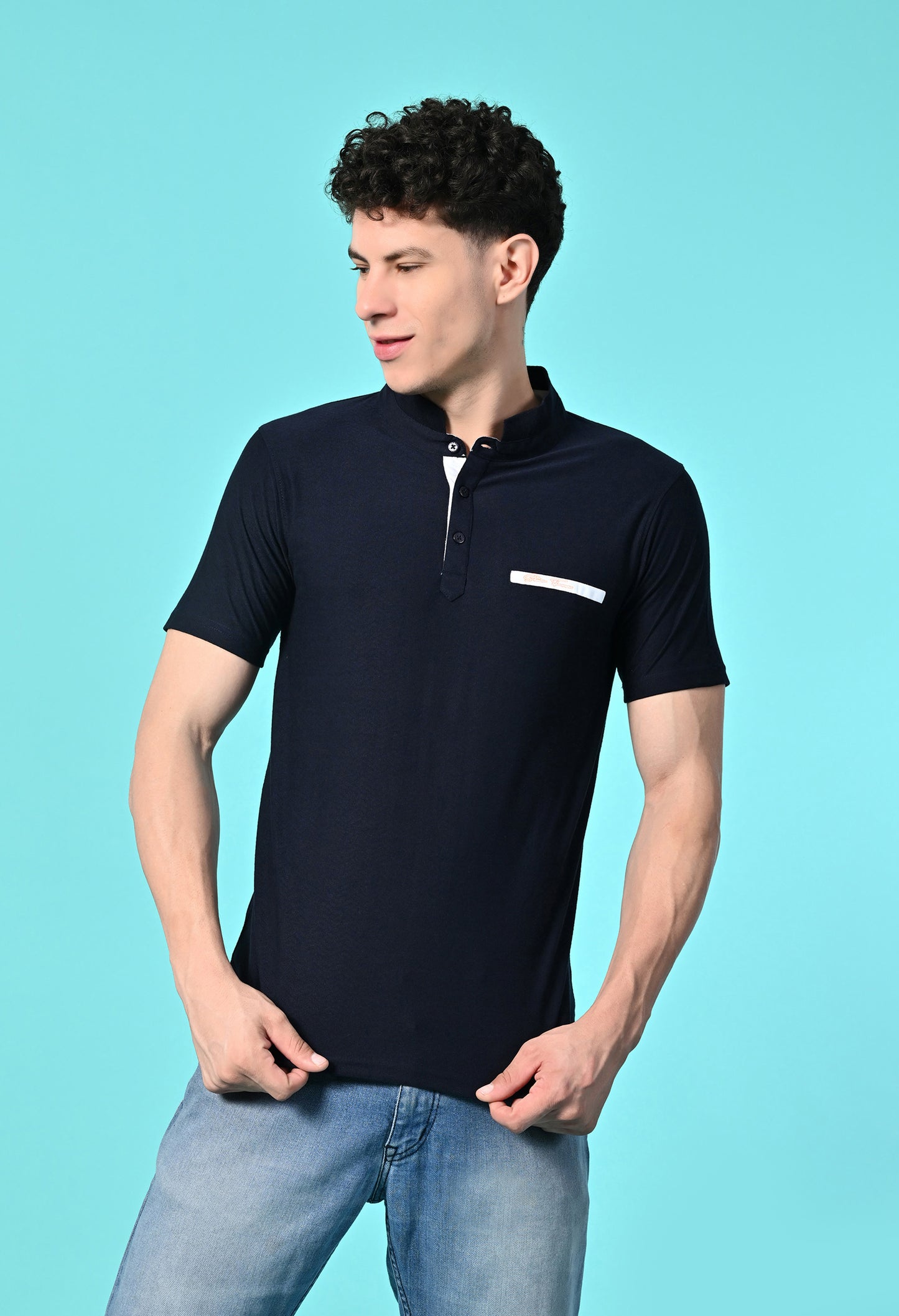 Men's Self Texture Stand Up Collar Polo