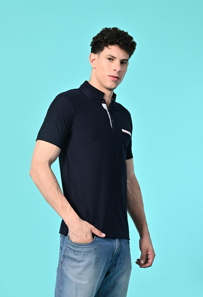 Men's Self Texture Stand Up Collar Polo