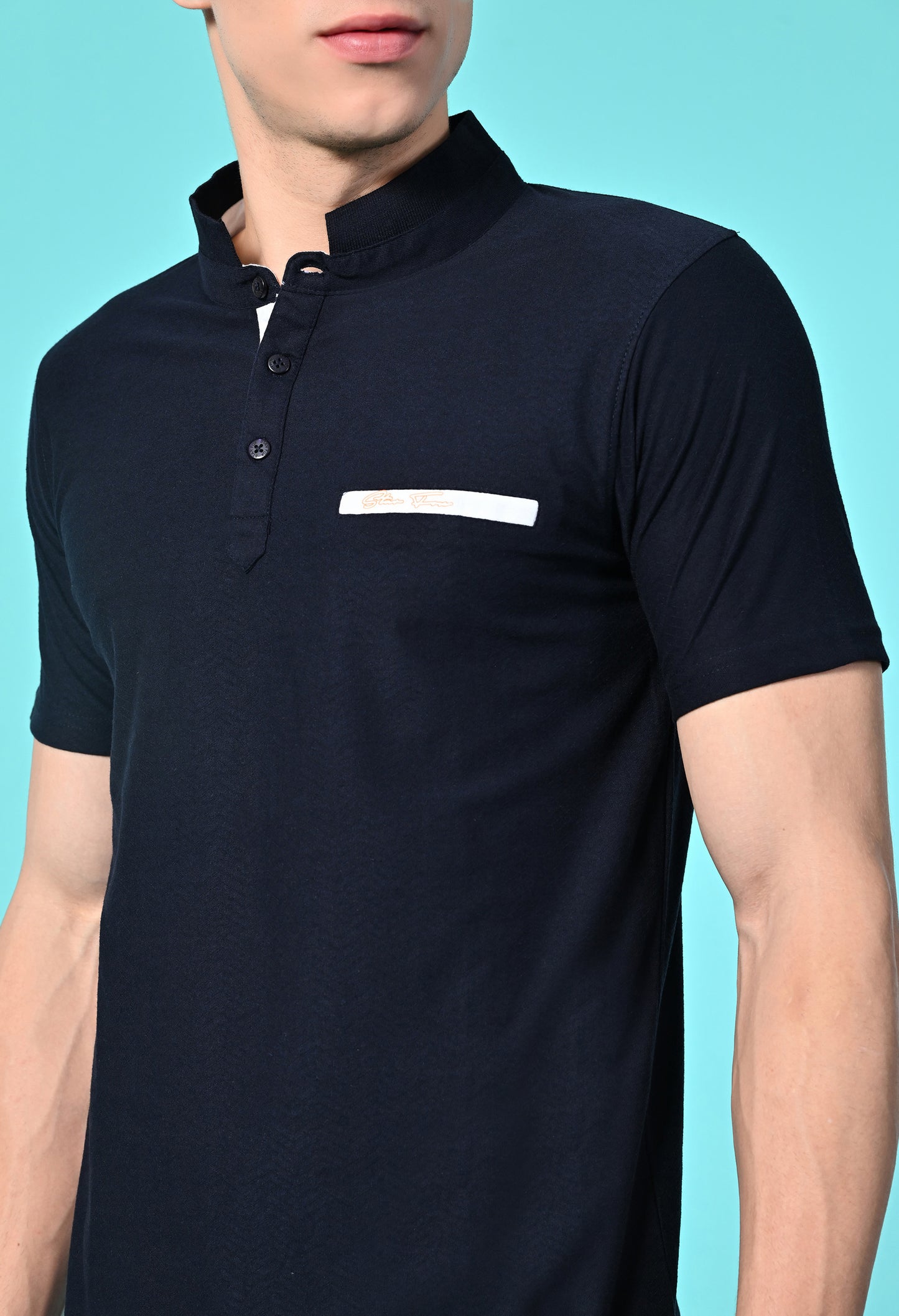 Men's Self Texture Stand Up Collar Polo