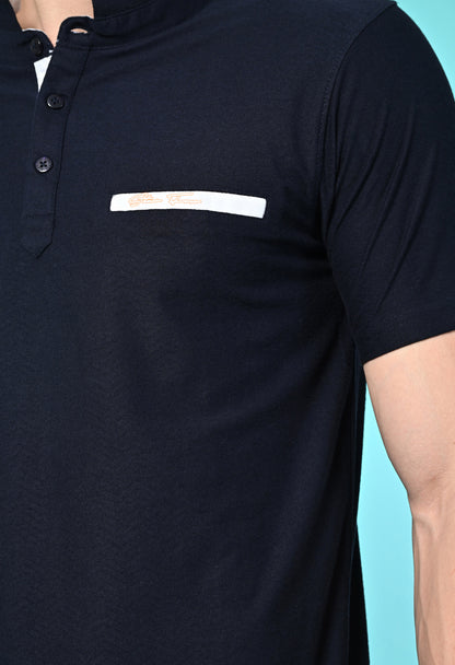 Men's Self Texture Stand Up Collar Polo