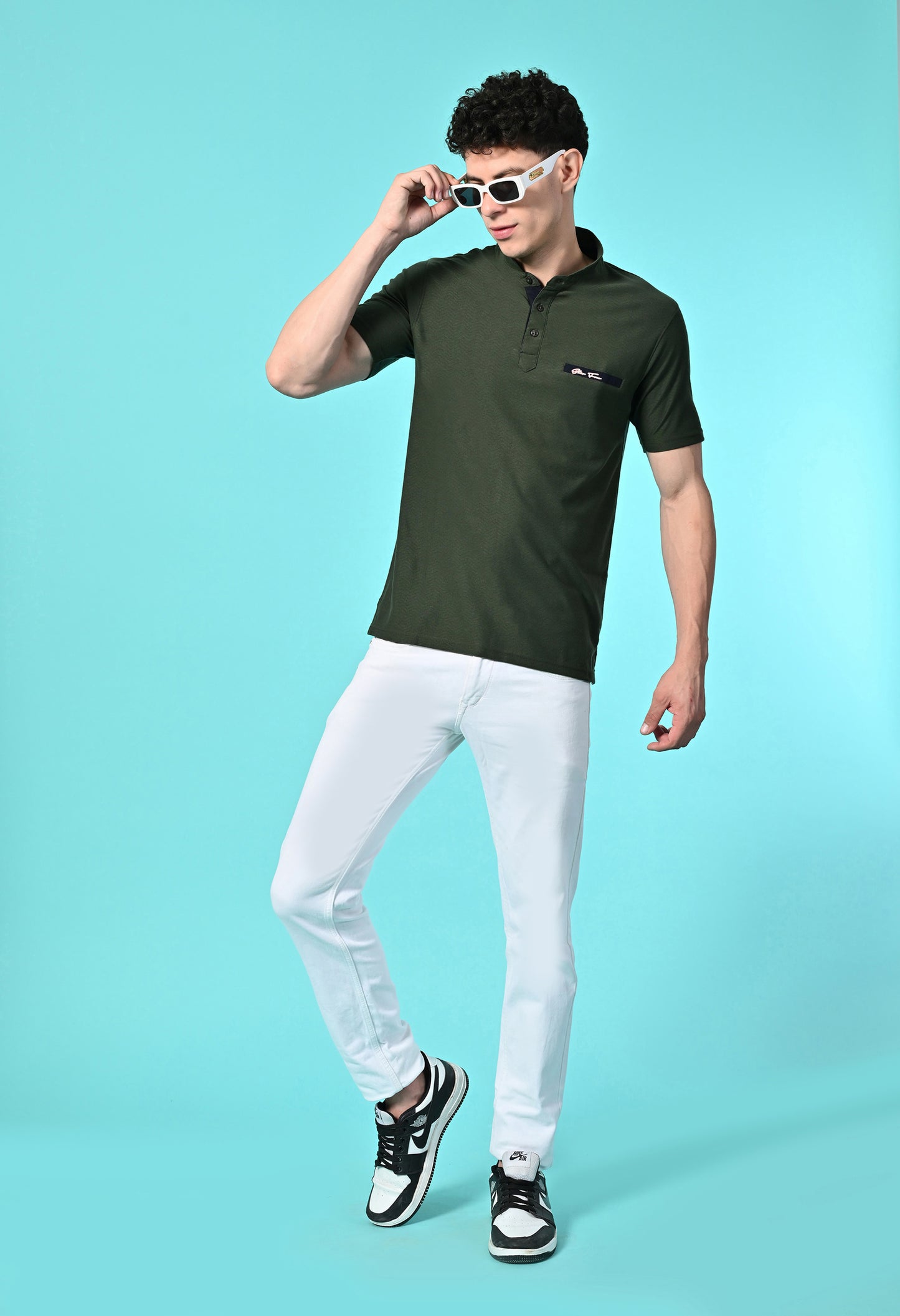 Men's Self Texture Stand Up Collar Polo