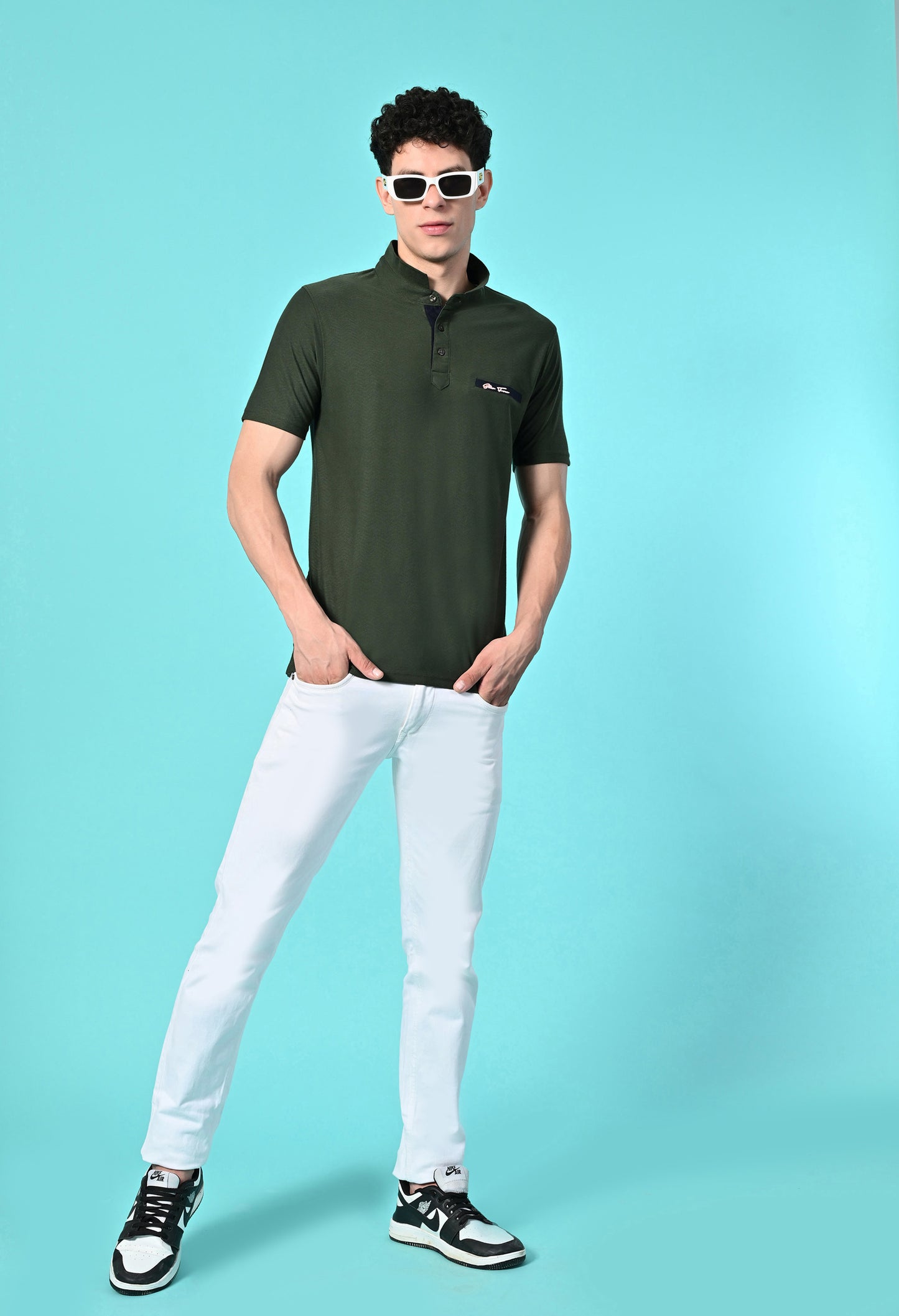 Men's Self Texture Stand Up Collar Polo