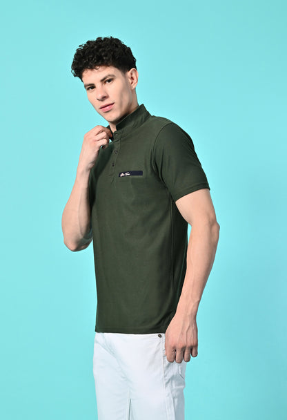 Men's Self Texture Stand Up Collar Polo