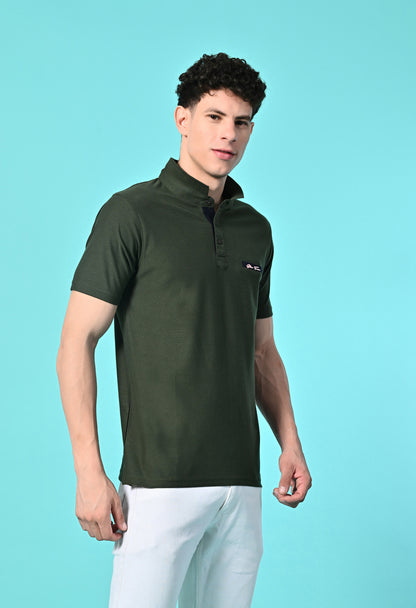 Men's Self Texture Stand Up Collar Polo