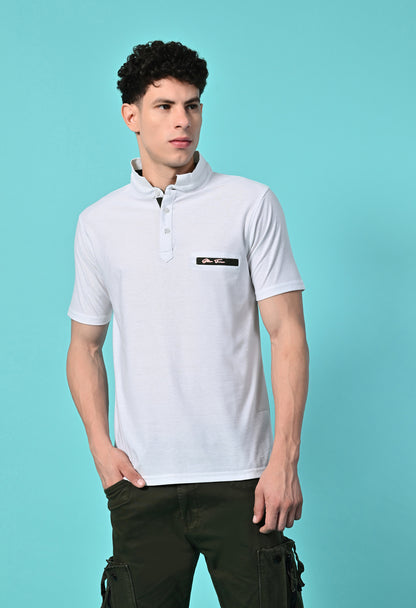 Men's Self Texture Stand Up Collar Polo