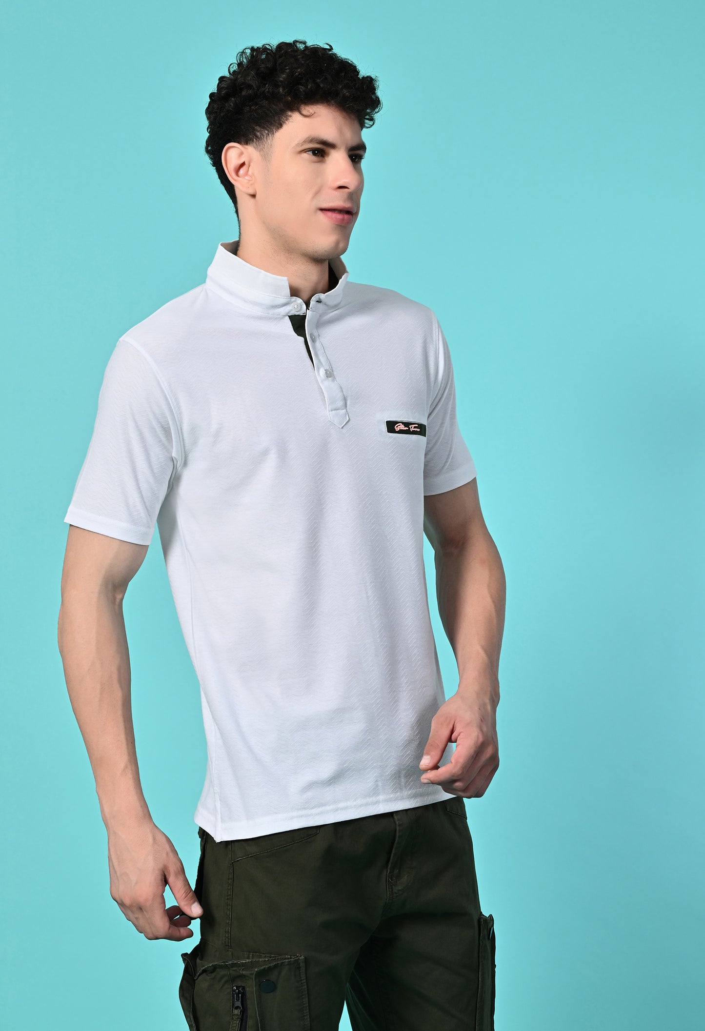 Men's Self Texture Stand Up Collar Polo