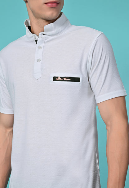 Men's Self Texture Stand Up Collar Polo