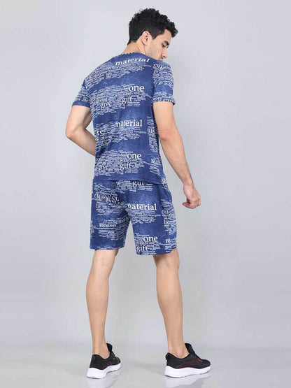 Men Printed Dark Blue Co-ords Set