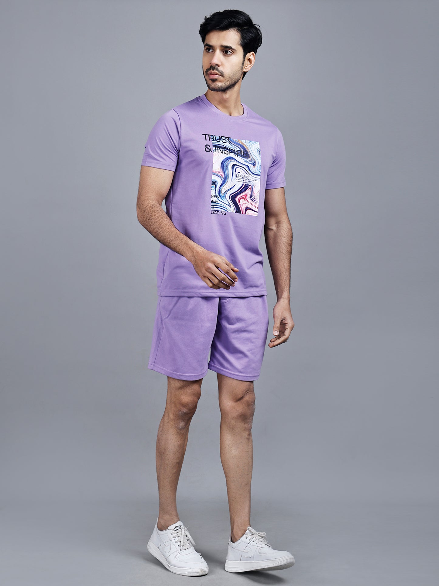 Lavender Printed T-shirt & Shorts Co-Ord Set