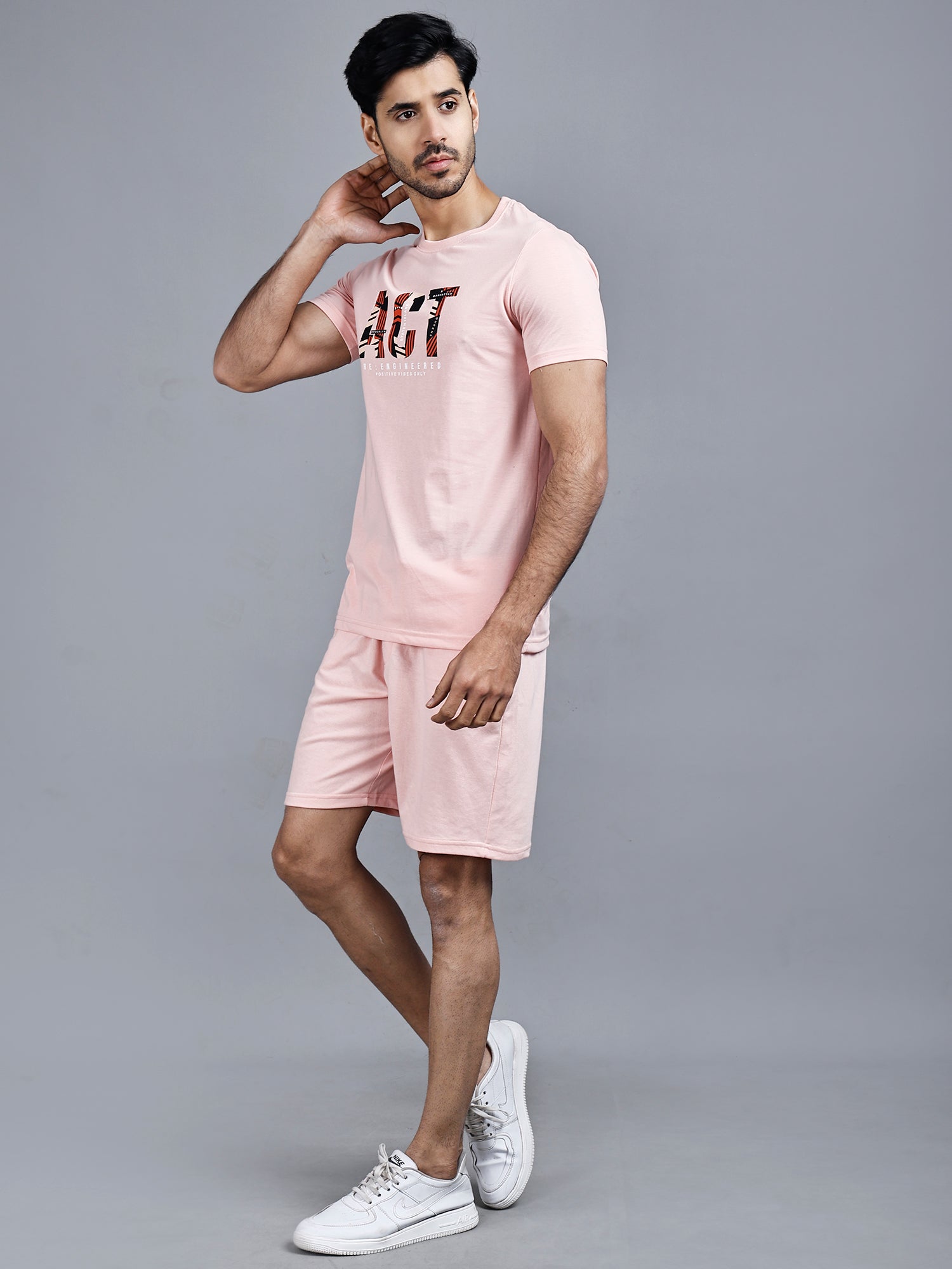 Peach Printed T-shirt & Shorts Co-Ord Set