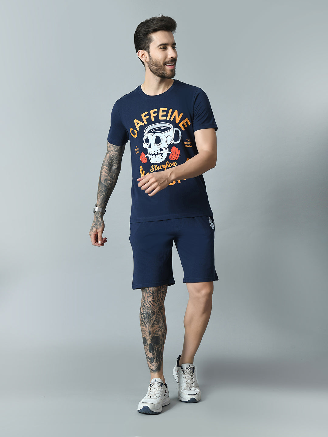 Navy Blue Printed T-shirt with Shirts Co-ord Set