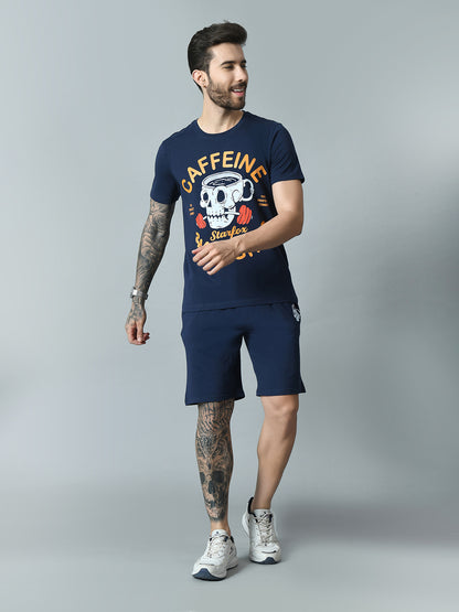 Navy Blue Printed T-shirt with Shirts Co-ord Set