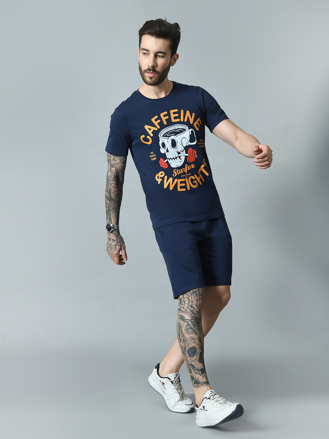 Navy Blue Printed T-shirt with Shirts Co-ord Set