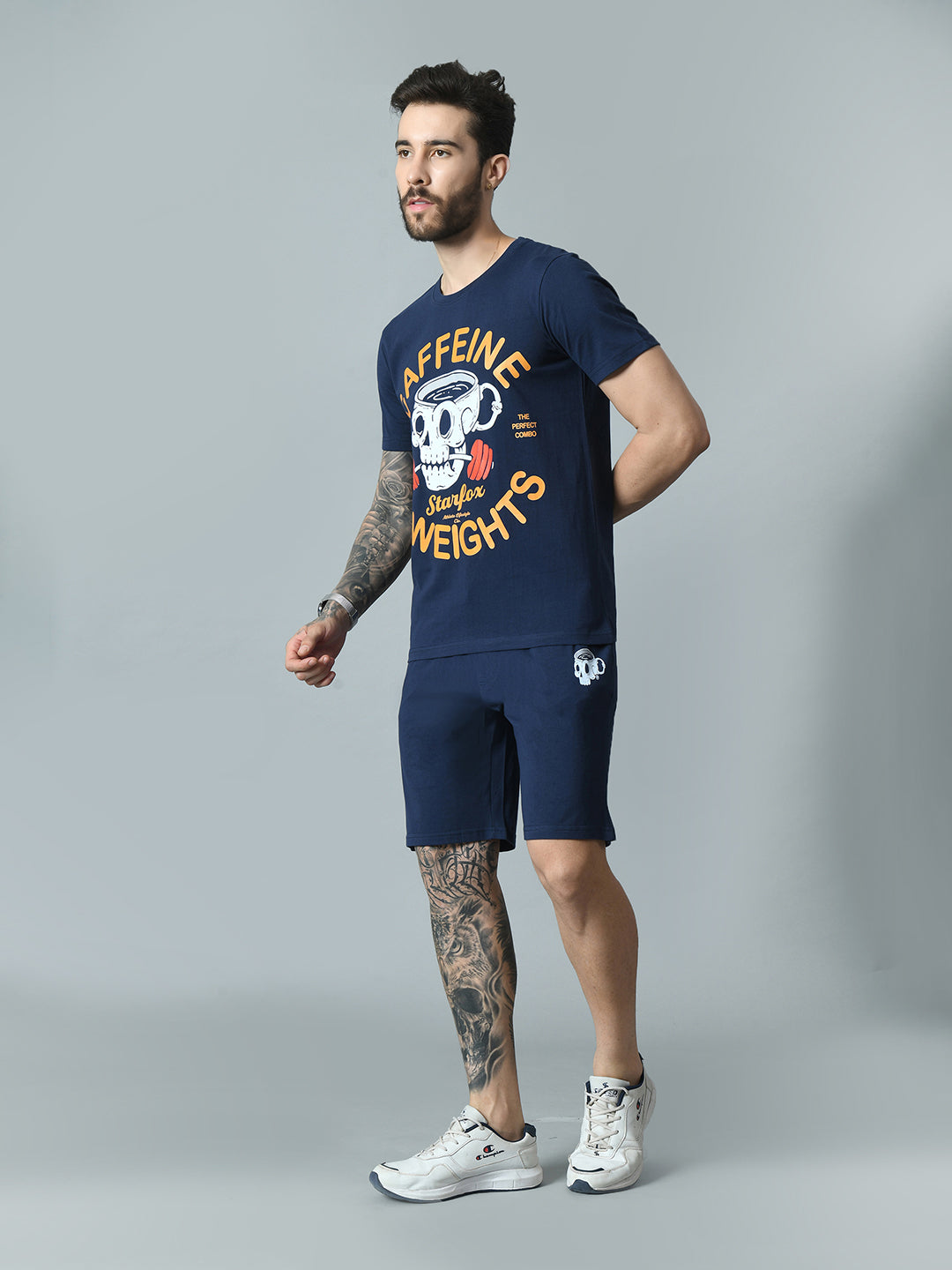 Navy Blue Printed T-shirt with Shirts Co-ord Set