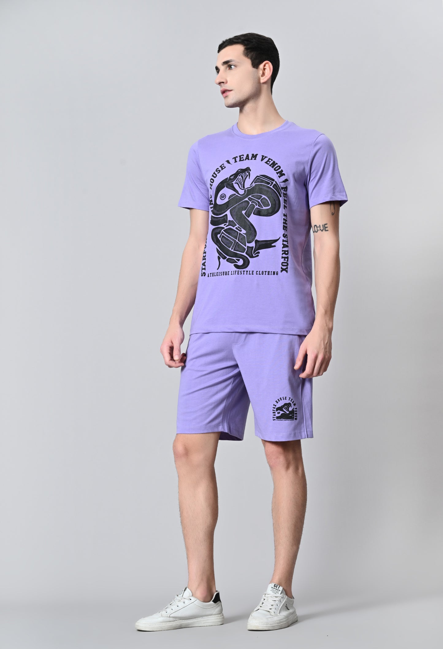 Lavender Puff Printed Round Neck With Shorts  Co-Ord Set