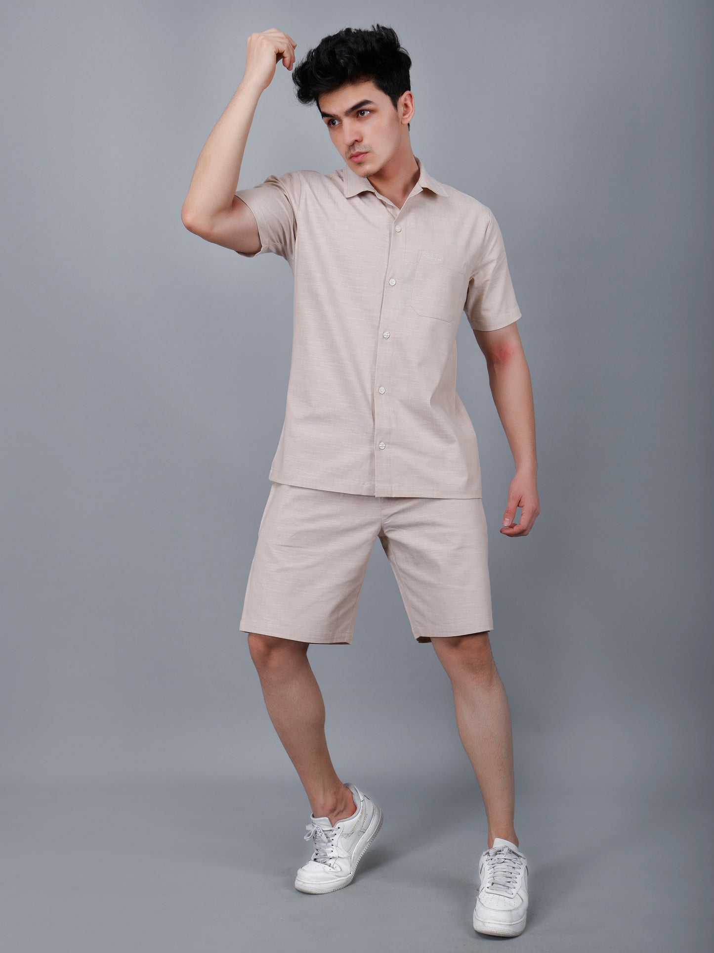 Beige Shirt and Shorts Co-ord Set