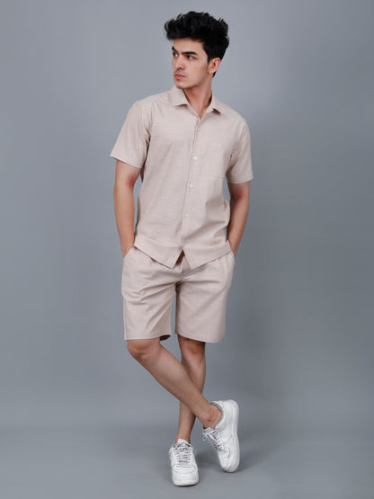 Beige Shirt and Shorts Co-ord Set