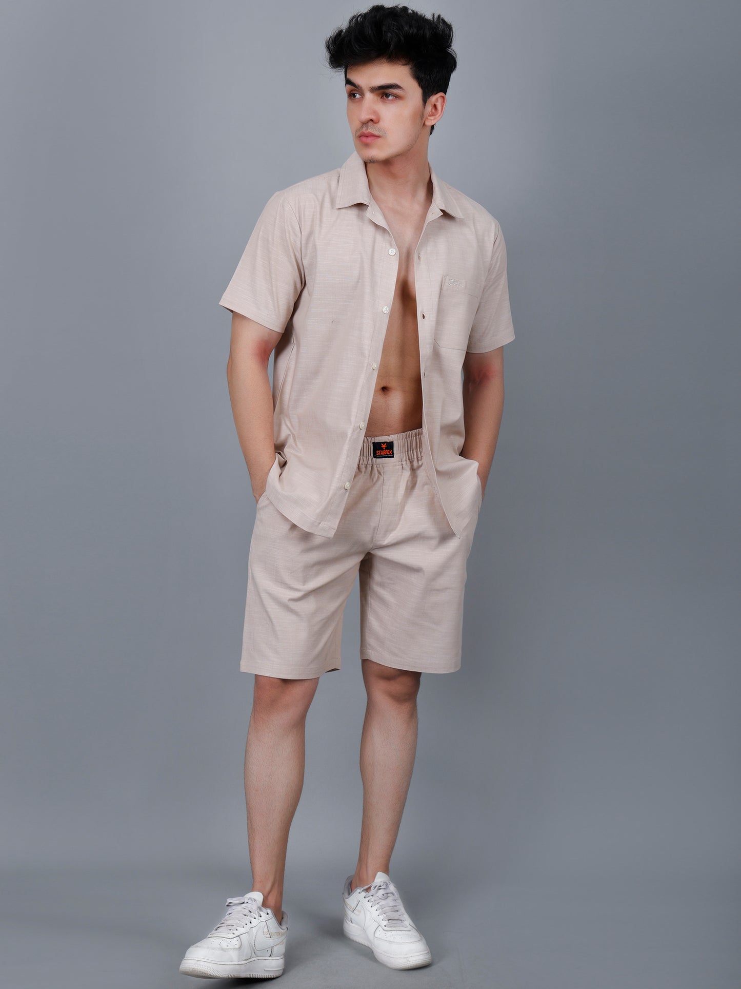 Beige Shirt and Shorts Co-ord Set