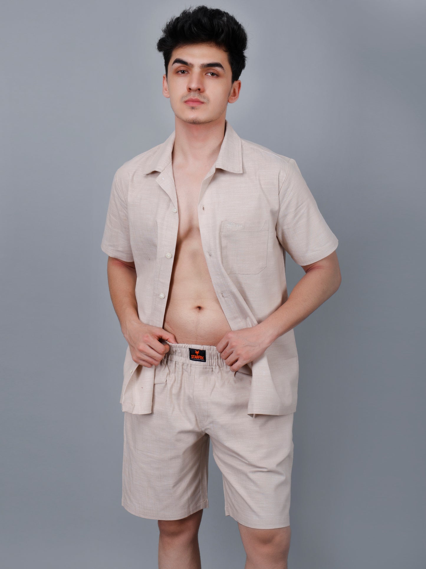 Beige Shirt and Shorts Co-ord Set