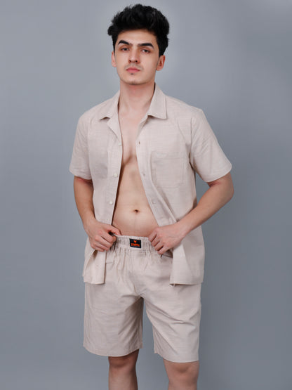 Beige Shirt and Shorts Co-ord Set