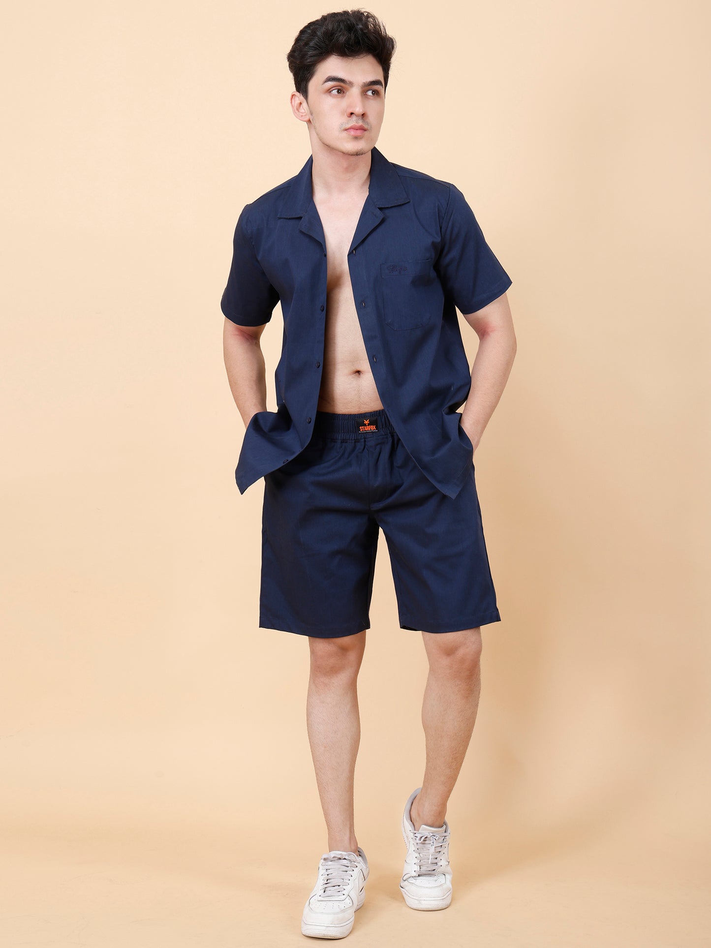 Navy Shirt and Shorts Co-ord Set