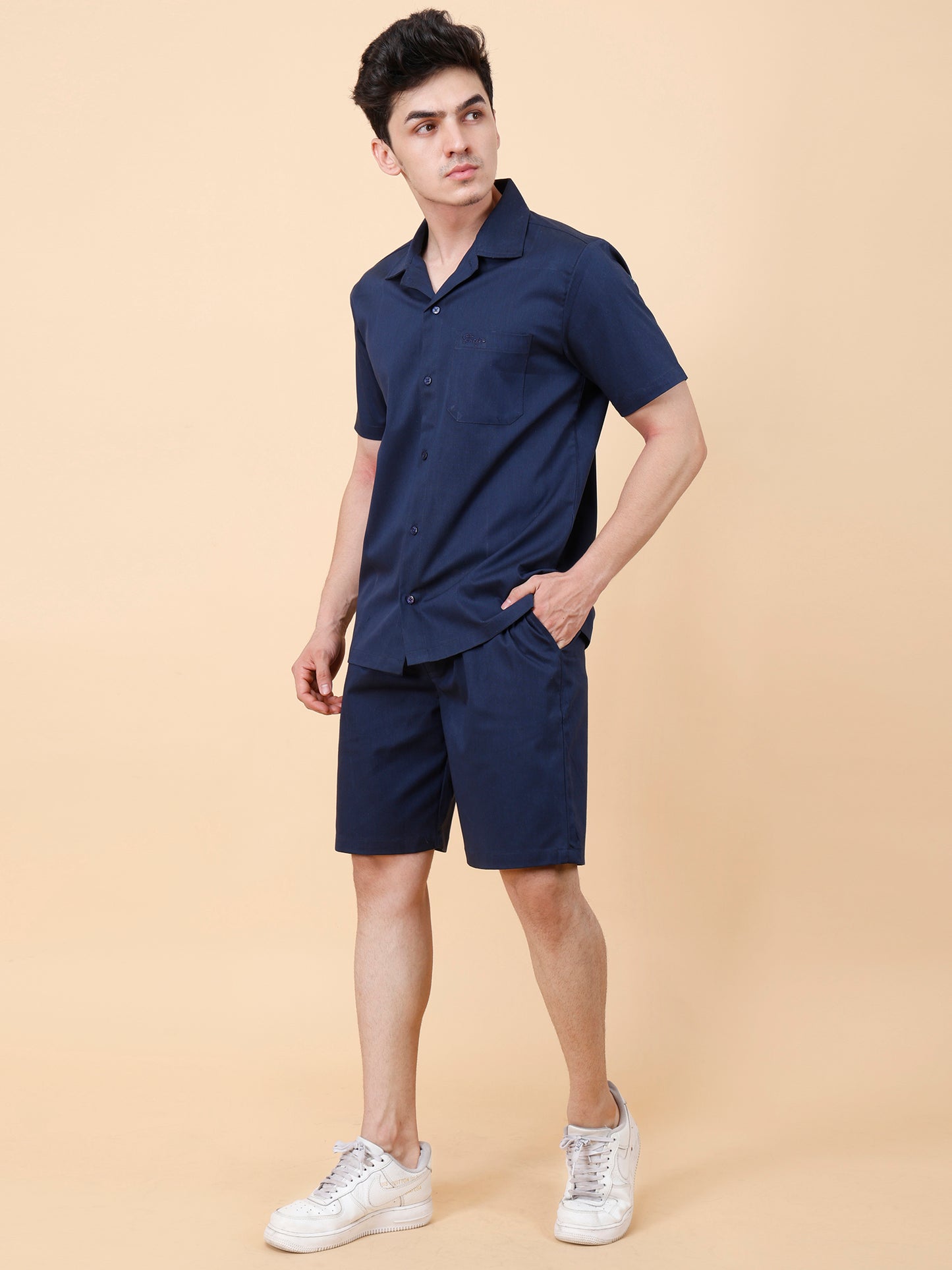 Navy Shirt and Shorts Co-ord Set