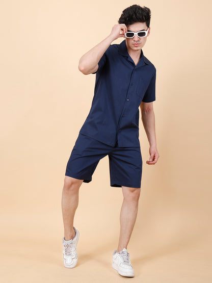 Navy Shirt and Shorts Co-ord Set