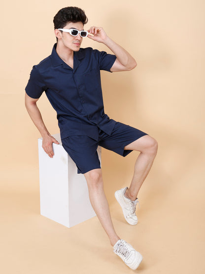 Navy Shirt and Shorts Co-ord Set