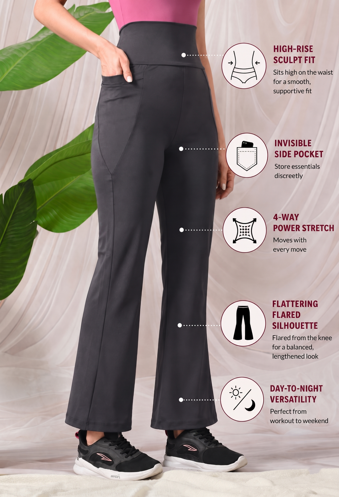 Womens Fit N Flared High Rise Trouser - Charcoal