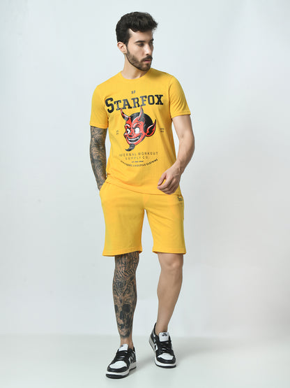 Mustard Yellow Printed T-shirt with Shirts Co-ord Set