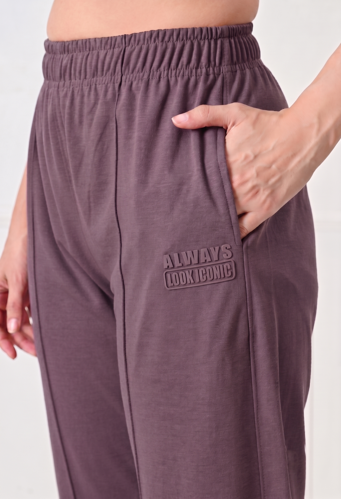 Women Solid High-Rise Straight Fit Track Pants with Front Seam Detail - Dusty Lavender