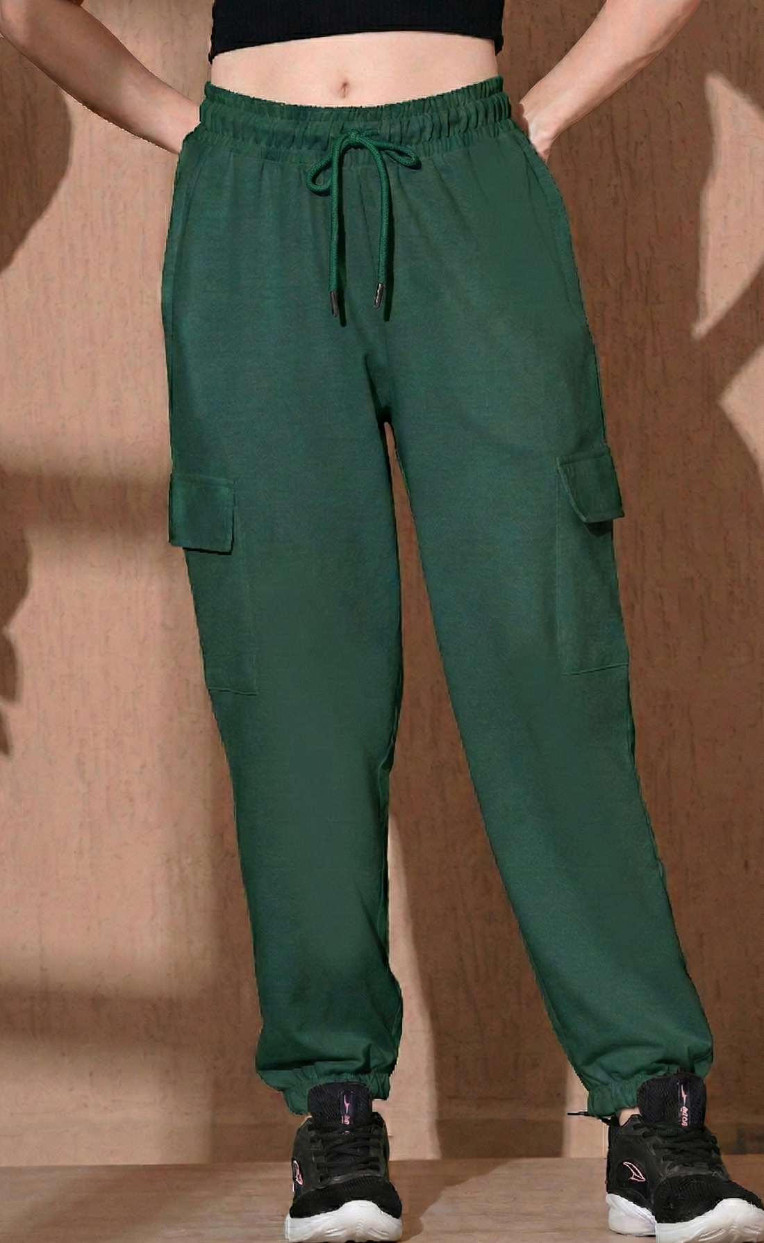 Women Cotton Mid-Rise Joggers - Green