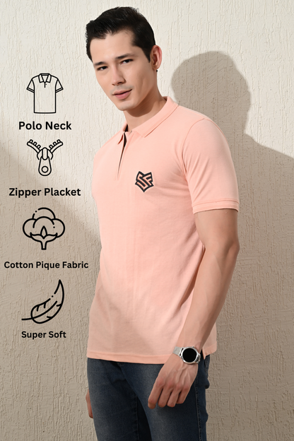 Zipper Polo Pique T-Shirt