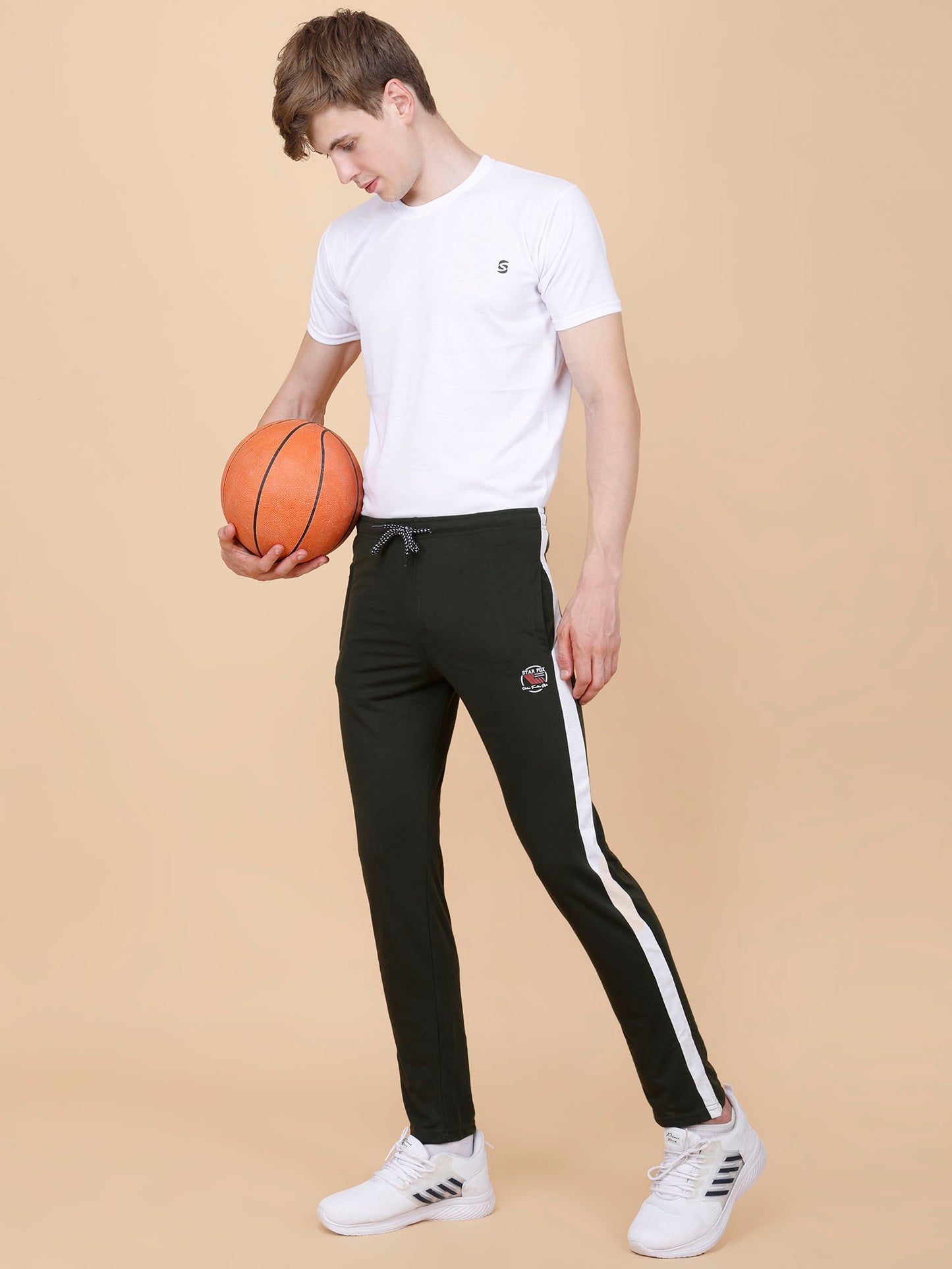 Olive Track Pant With Contrast Panels