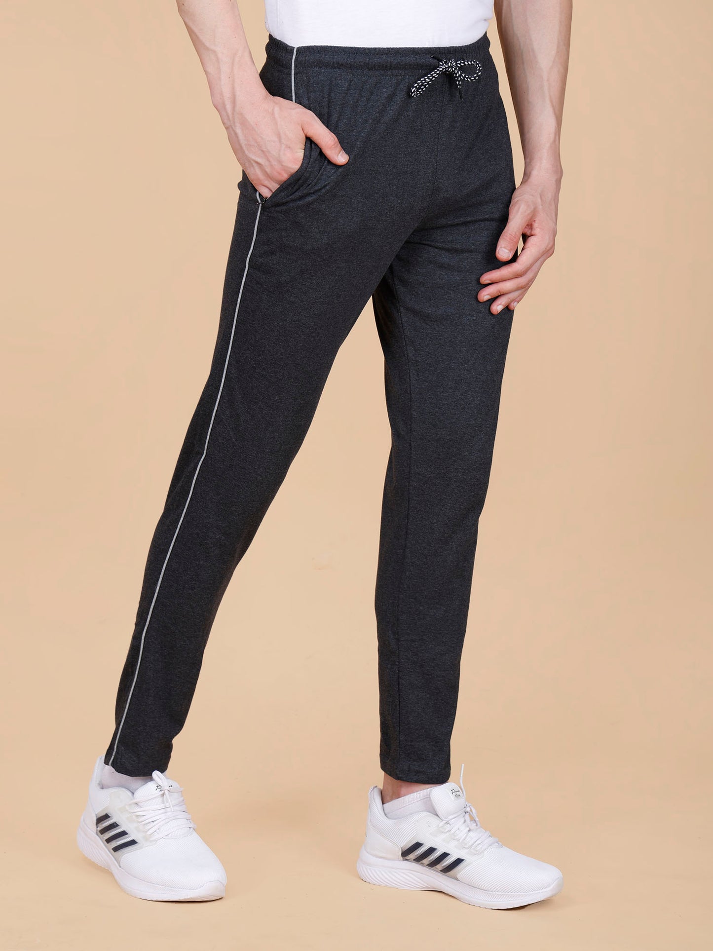 Charcoal Track Pant With Contrast Pipping