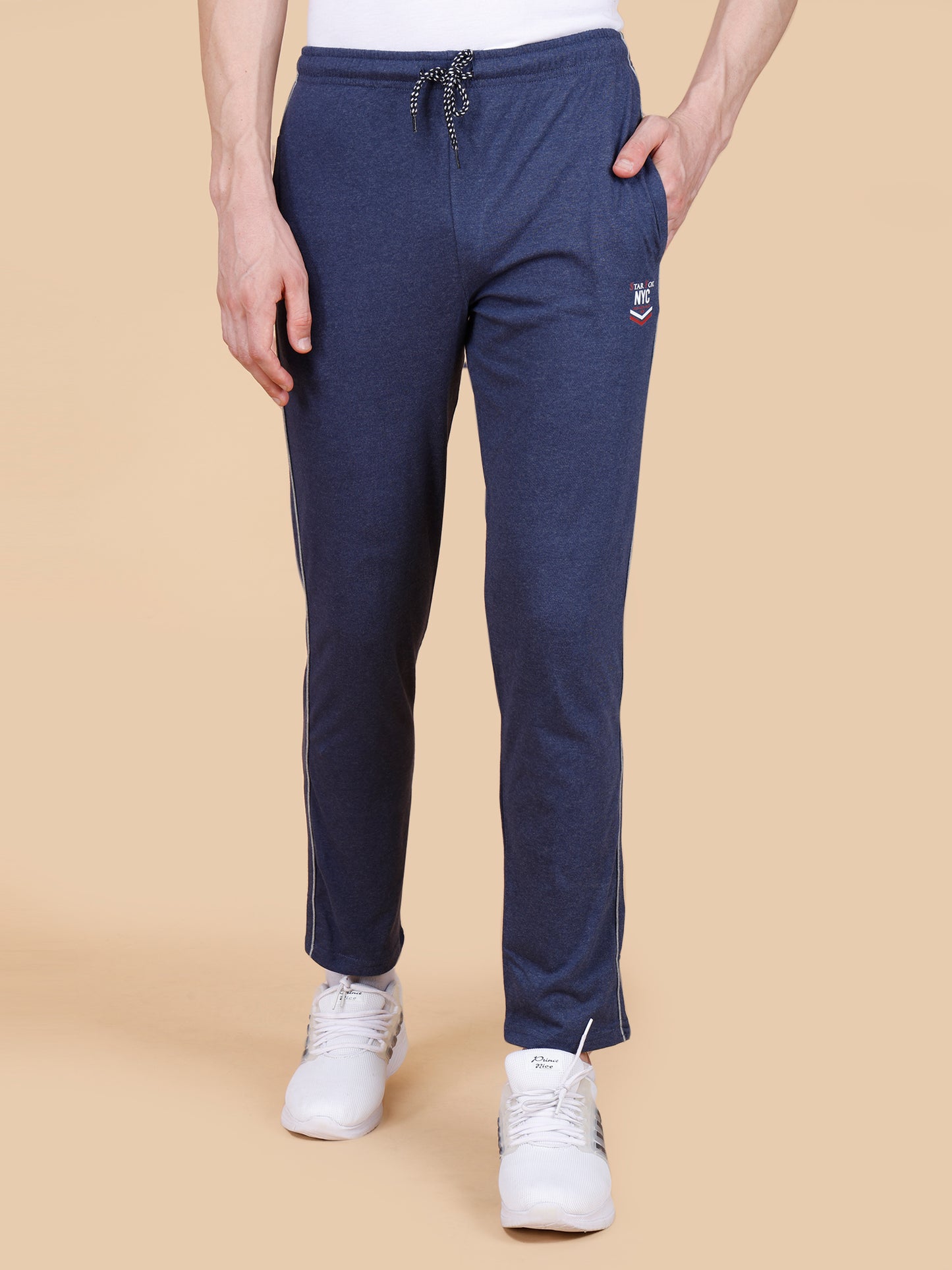 Blue Track Pant With Contrast Pipping