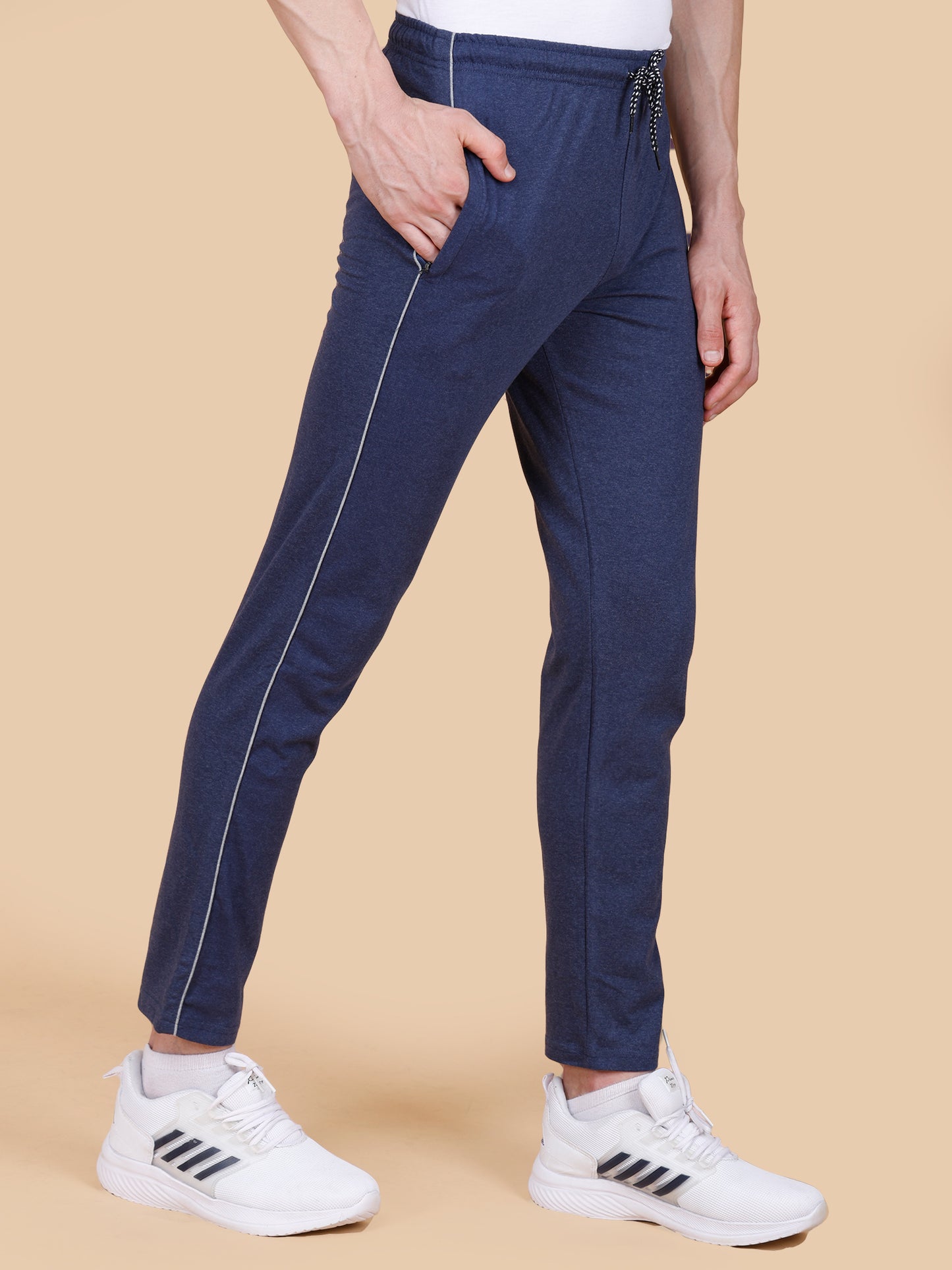 Blue Track Pant With Contrast Pipping