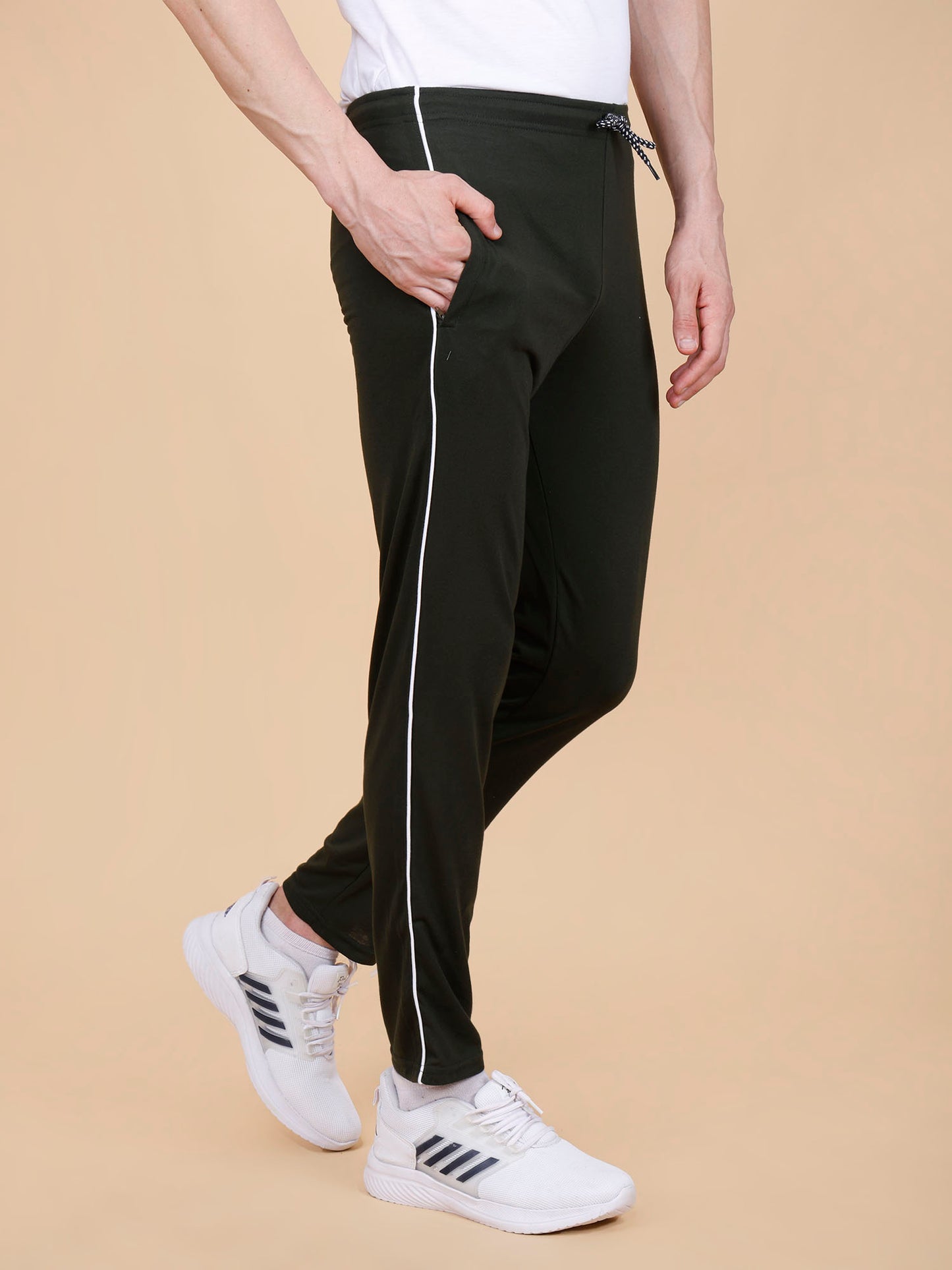 Olive Track Pant With Contrast Pipping