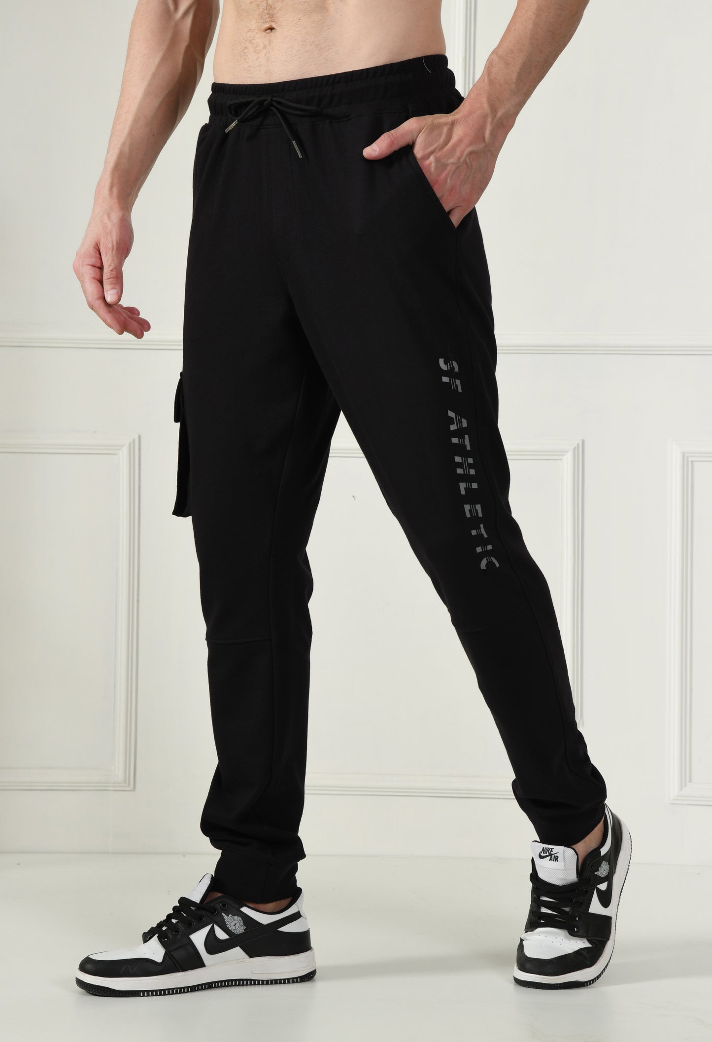 Black Cargo Pant with Reflective Print