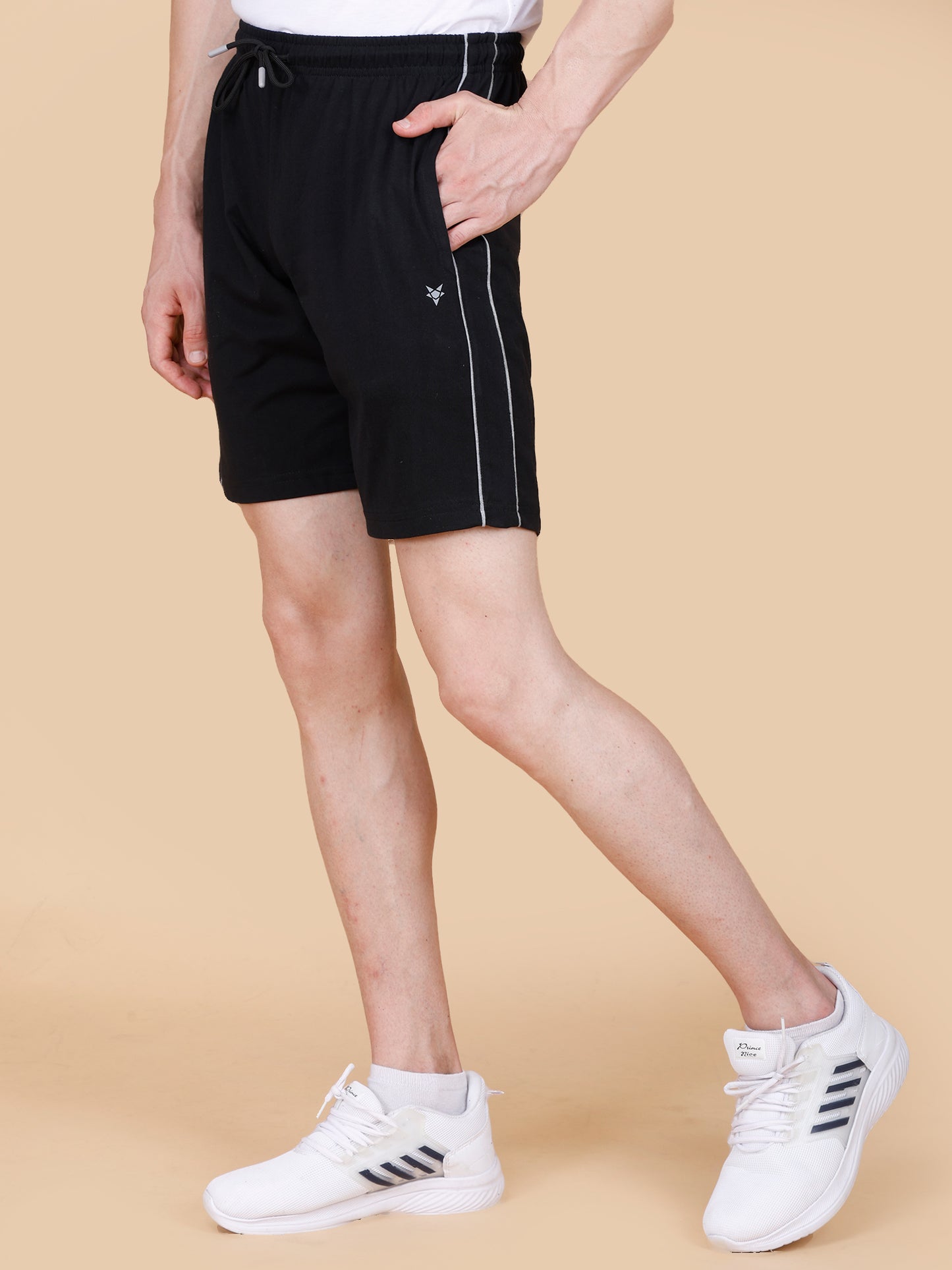 Mens Black Shorts with Contrast Pipping and HD Print