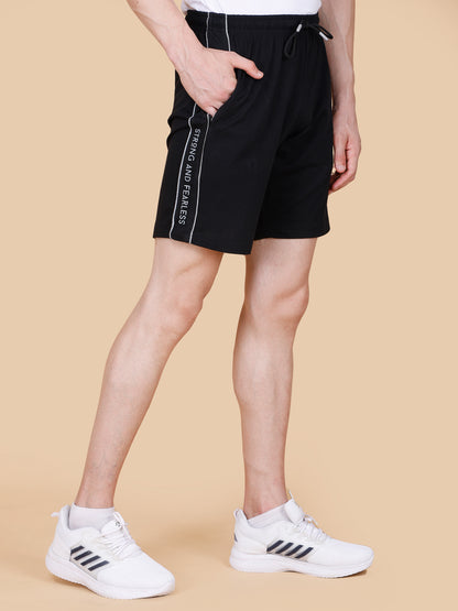 Mens Black Shorts with Contrast Pipping and HD Print