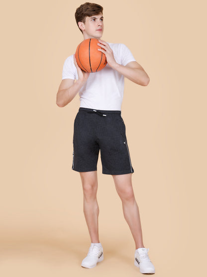 Mens Charcoal Shorts with Contrast Pipping and HD Print