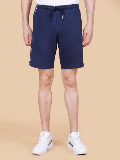 Mens Navy Shorts with Contrast Pipping and HD Print