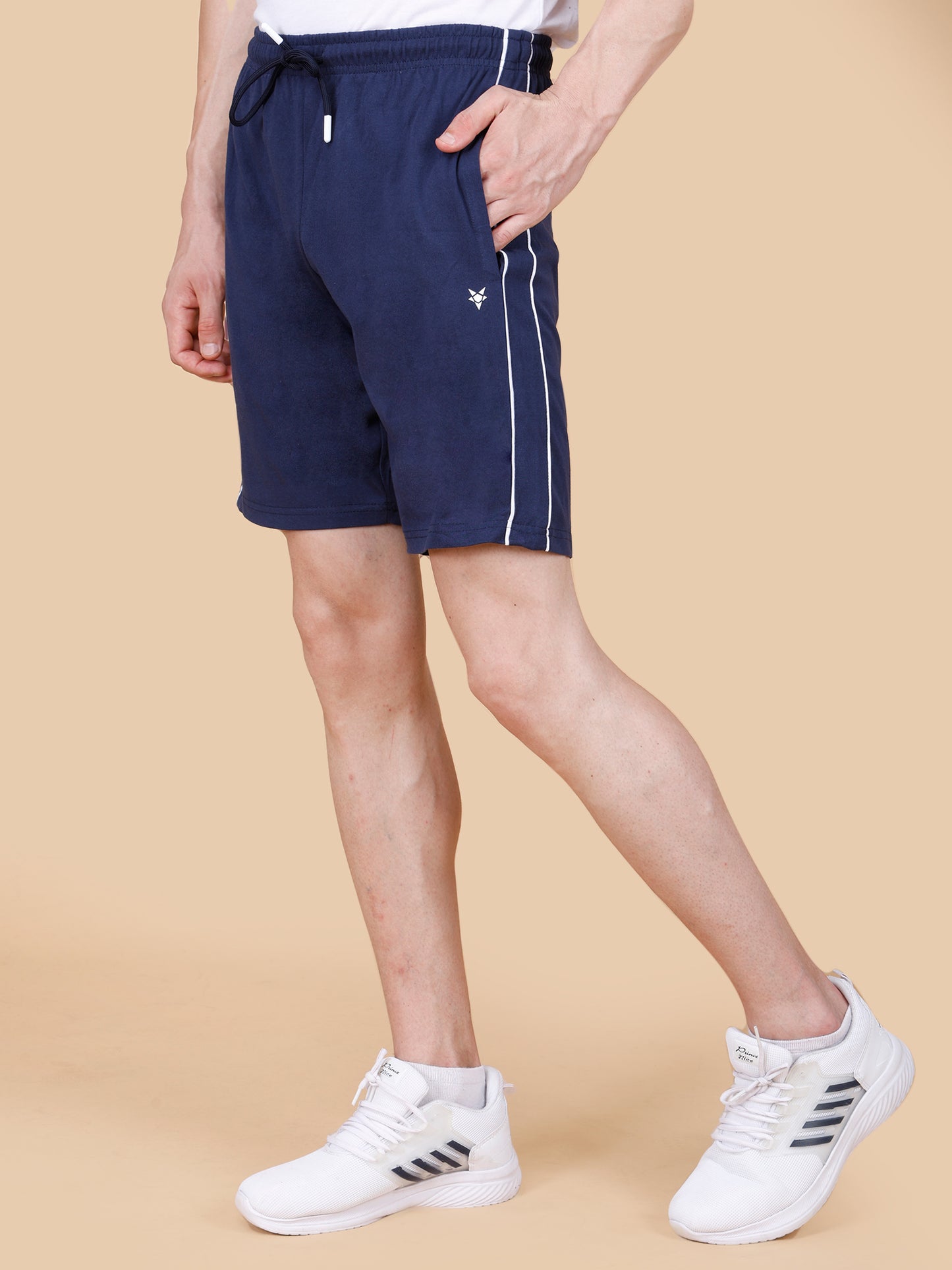 Mens Navy Shorts with Contrast Pipping and HD Print