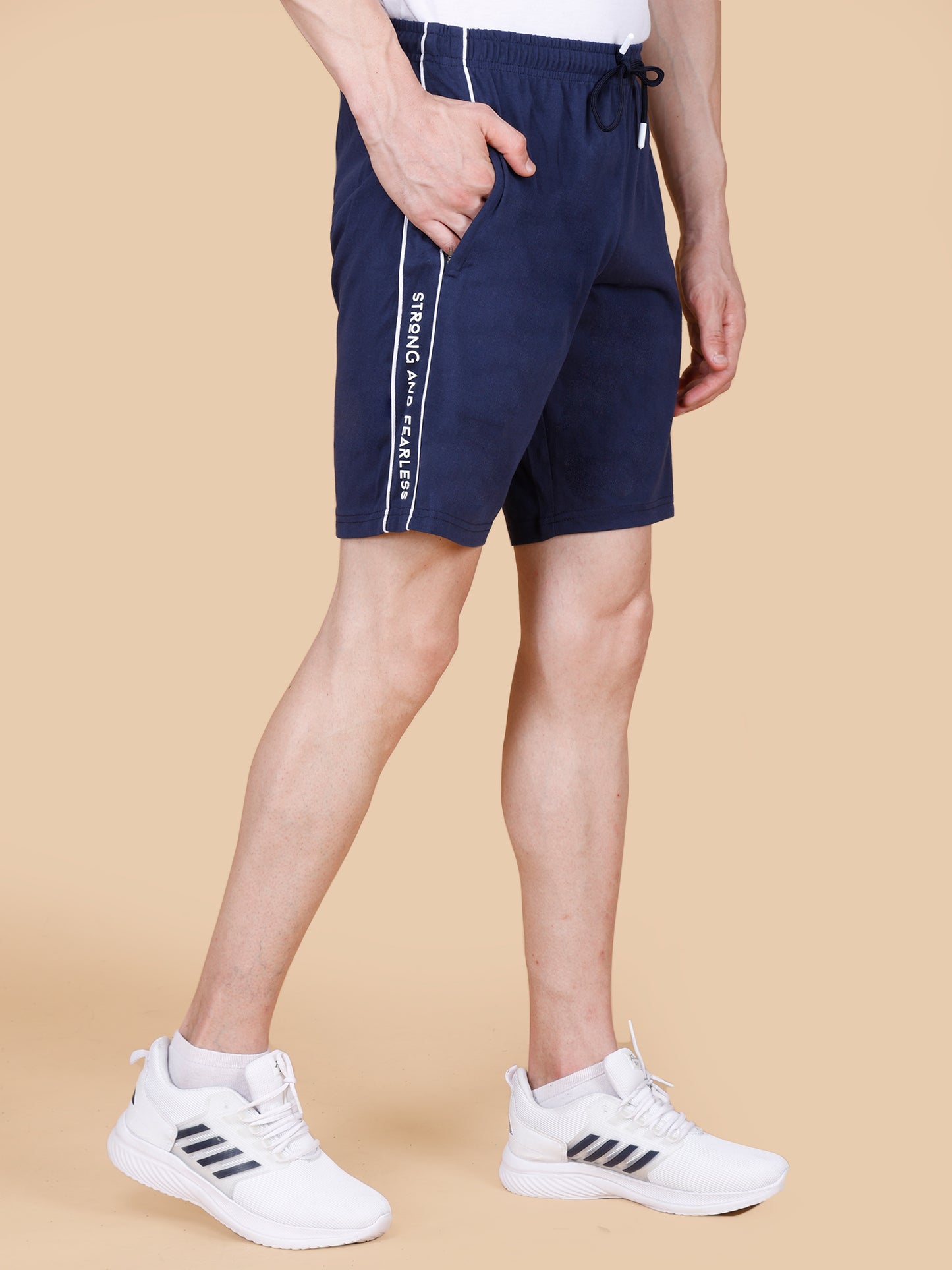 Mens Navy Shorts with Contrast Pipping and HD Print